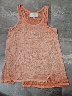 Brochu Walker Heathered Ombré Orange Racerback 100% Linen Tank Top. Size S.
